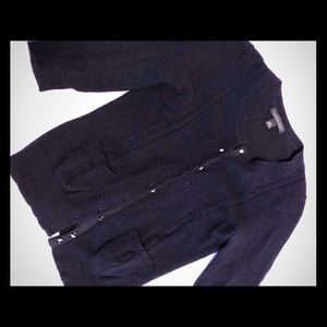Banana Republic navy cardigan, jewel buttons